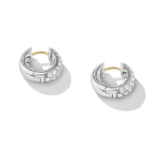 DY Mercer Micro Hoop Earrings in Sterling Silver with Pavé Diamonds - Image 2