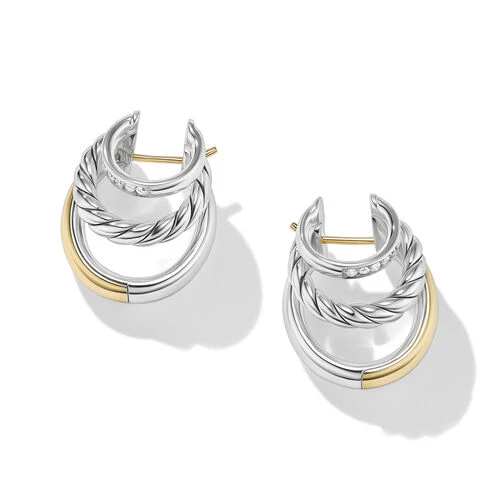 DY Mercer Multi Hoop Earrings in Sterling Silver with 18K Yellow Gold and Pavé Diamonds - Image 2