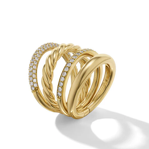 DY Mercer Multi Row Ring in 18K Yellow Gold with Pavé Diamonds, Size 6 - Image 2