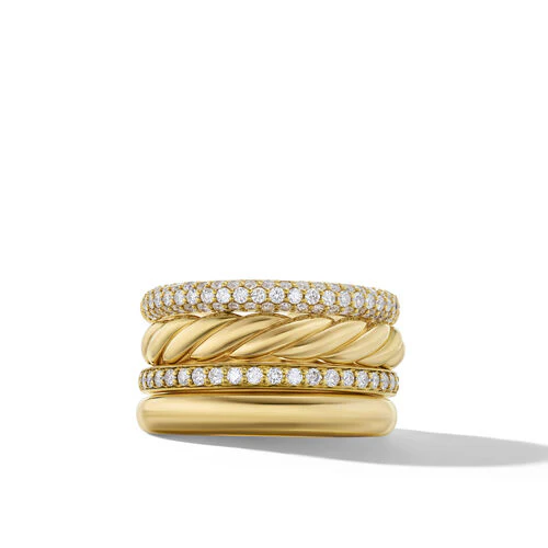 DY Mercer Multi Row Ring in 18K Yellow Gold with Pavé Diamonds, Size 7 - Image 3