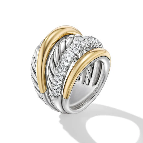 DY Mercer Multi Row Ring in Sterling Silver with 18K Yellow Gold and Diamonds, Size 8 - Image 2