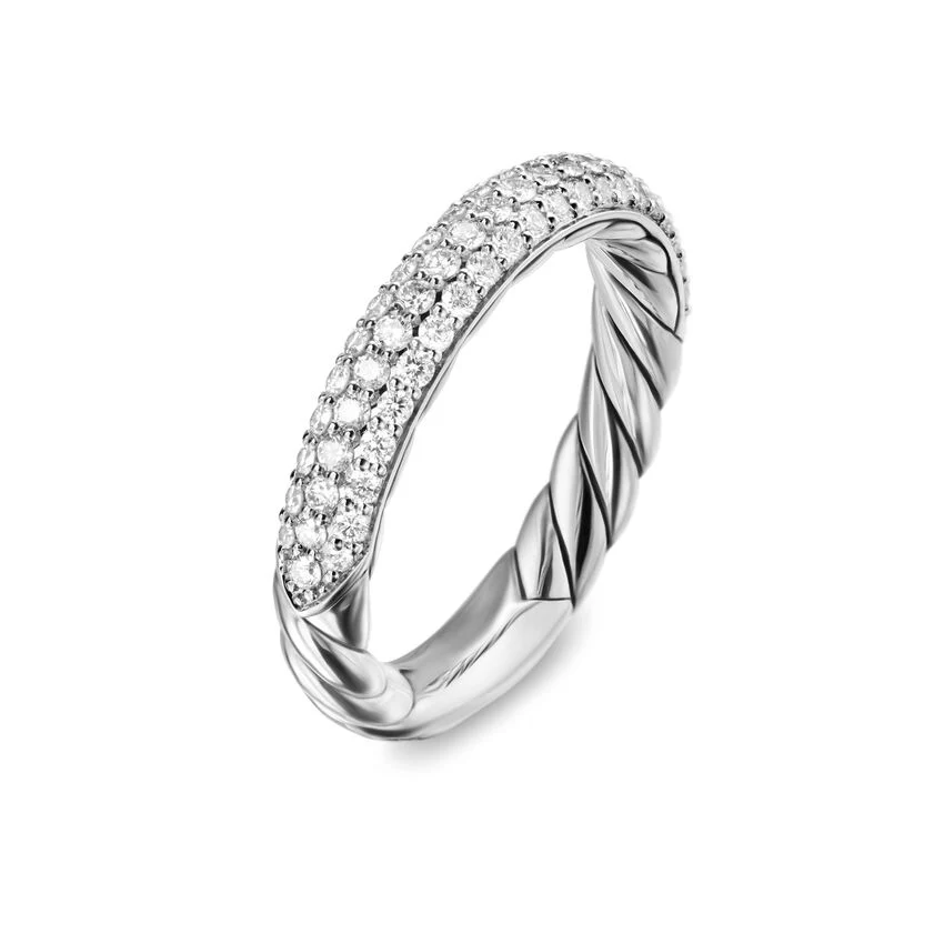 DY Mercer Pavé Band Ring in Sterling Silver with Diamonds, 3.7mm, Size 6 - Image 2
