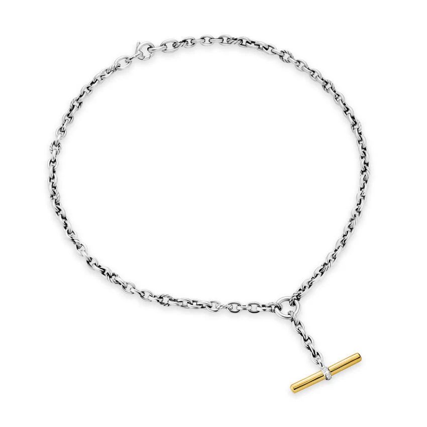 DY Mercer Petite Toggle Chain Necklace in Sterling Silver and 18K Yellow Gold with Diamonds, 4.5mm, 18" - Image 2