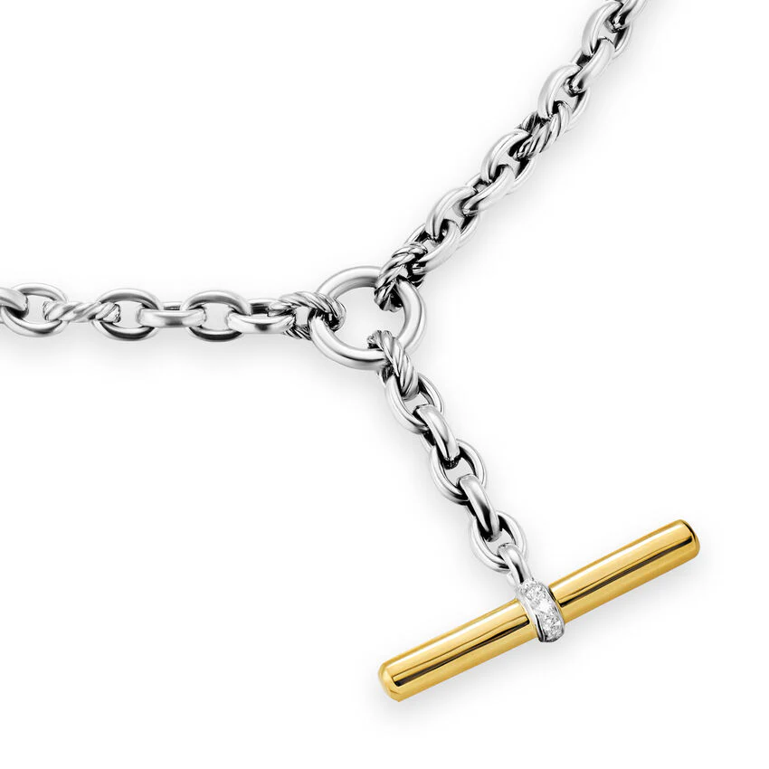 DY Mercer Petite Toggle Chain Necklace in Sterling Silver and 18K Yellow Gold with Diamonds, 4.5mm, 18" - Image 3