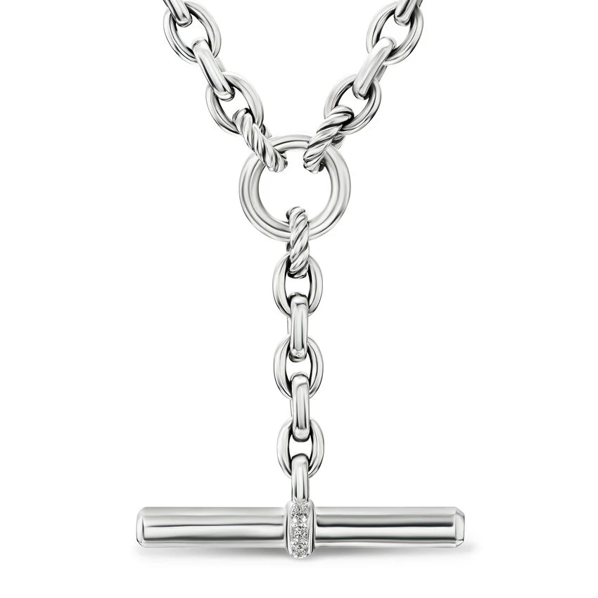 DY Mercer Petite Toggle Chain Necklace in Sterling Silver with Diamonds, 4.5mm, 20"