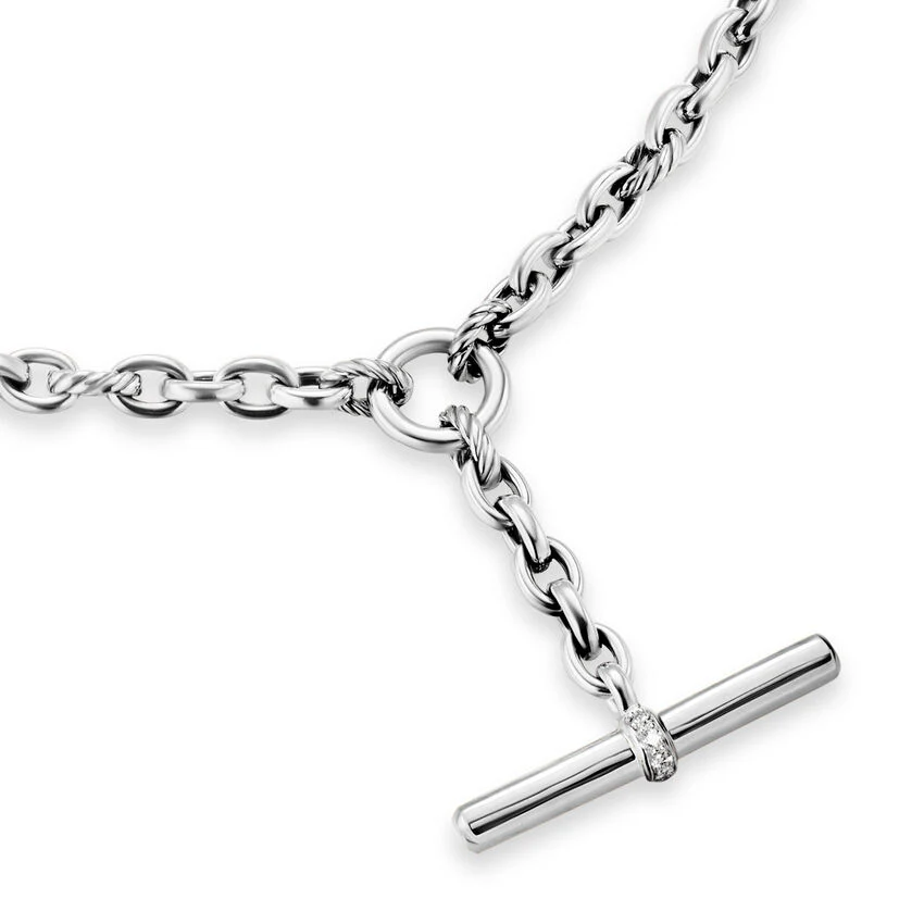 DY Mercer Petite Toggle Chain Necklace in Sterling Silver with Diamonds, 4.5mm, 20" - Image 3