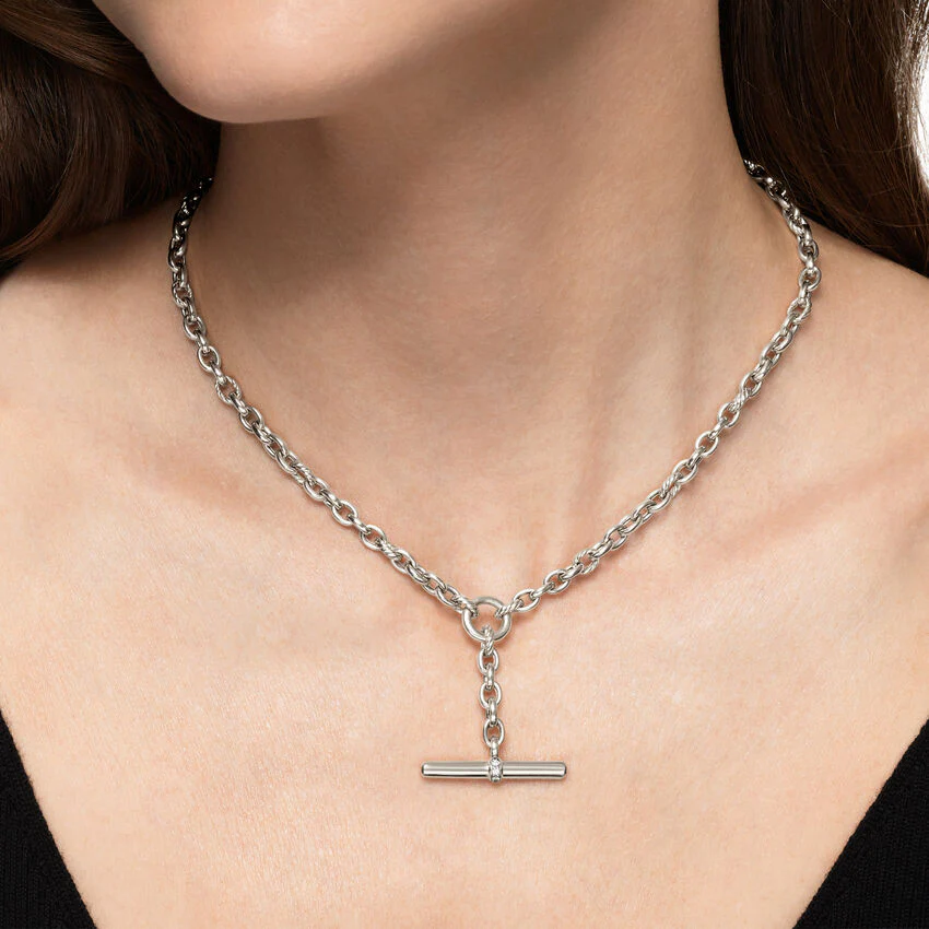 DY Mercer Petite Toggle Chain Necklace in Sterling Silver with Diamonds, 4.5mm, 20" - Image 4