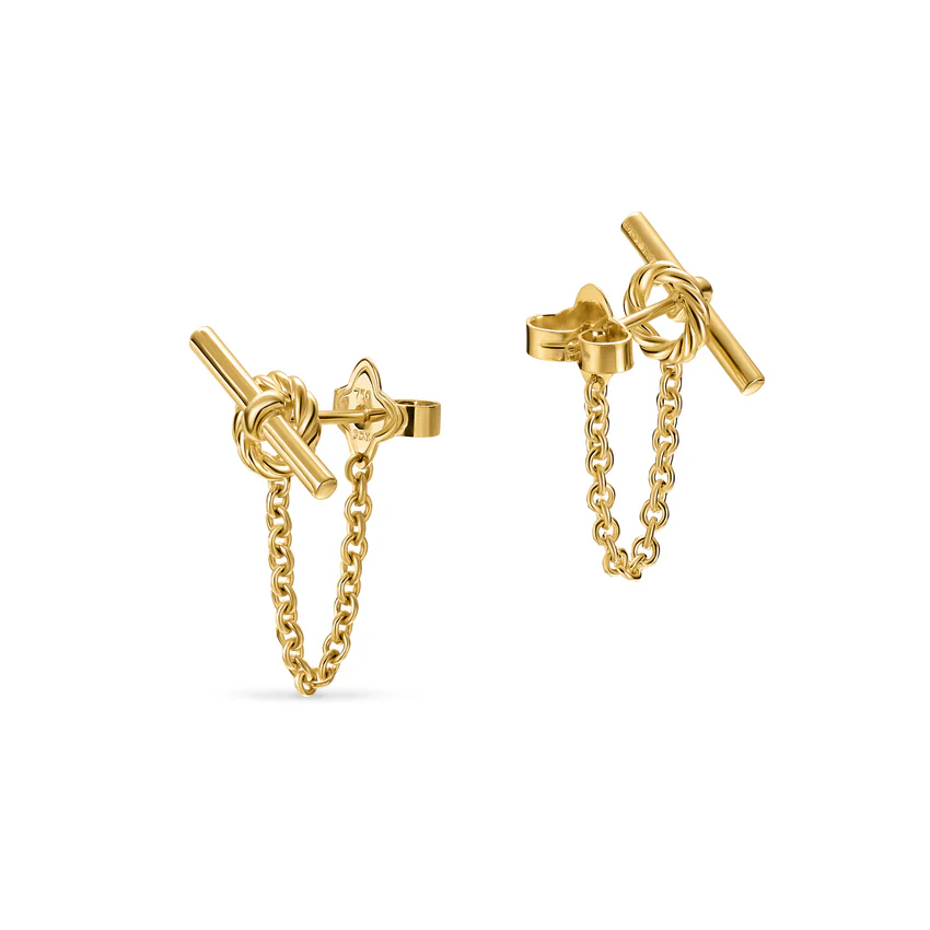 DY Mercer Petite Toggle Chain Stud Earrings in 18K Yellow Gold, 38.2mm - Image 2