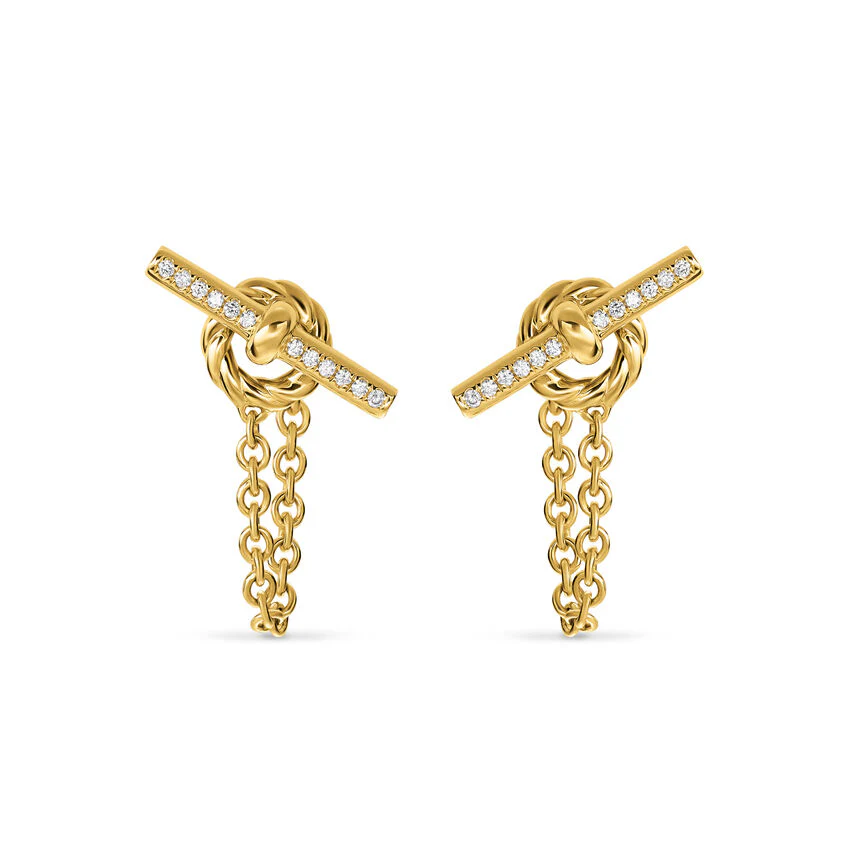 DY Mercer Petite Toggle Stud Earrings in 18K Yellow Gold with Diamonds, 38.2mm