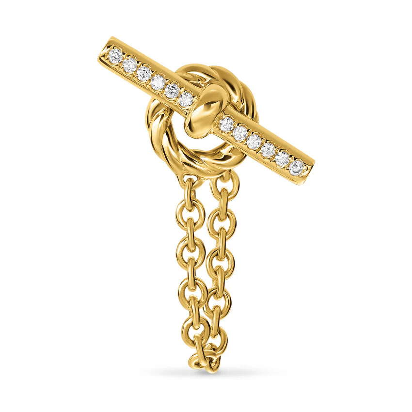 DY Mercer Petite Toggle Stud Earrings in 18K Yellow Gold with Diamonds, 38.2mm - Image 3