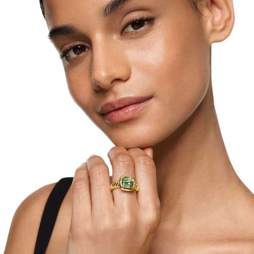 DY Mercer Stone Ring in 18K Yellow Gold with Prasiolite, 10mm, Size 6 - Image 4