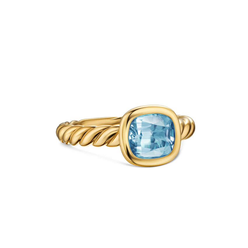 DY Mercer Stone Ring in 18K Yellow Gold with Sky Blue Topaz, 7mm, Size 6