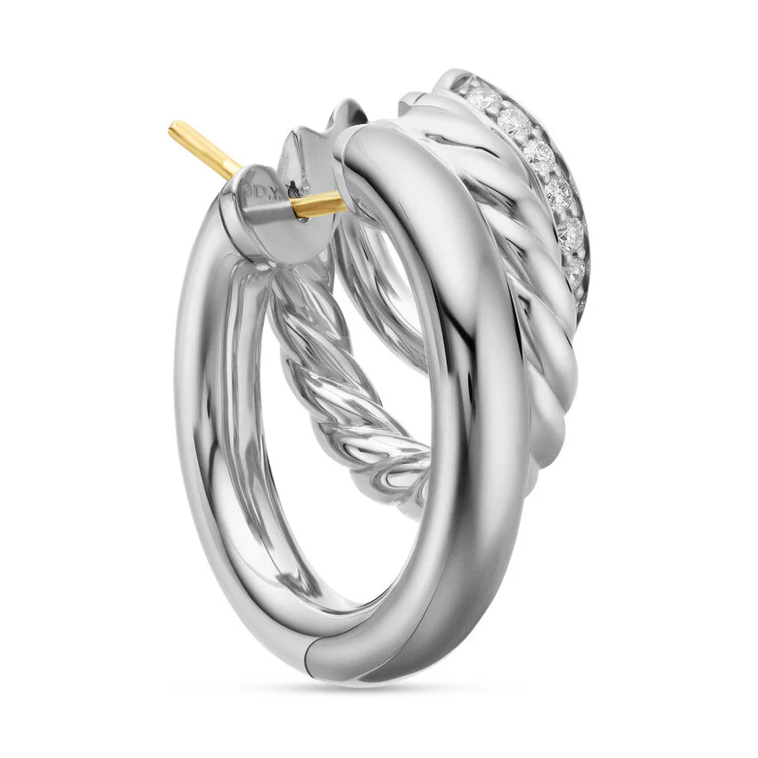 DY Mercer Three Row Hoop Earrings in Sterling Silver with Diamonds, 21mm - Image 3