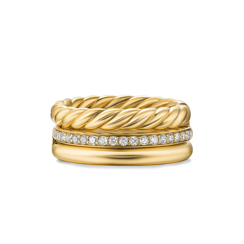 DY Mercer Three Row Ring in 18K Yellow Gold with Diamonds, 8.9mm, Size 6