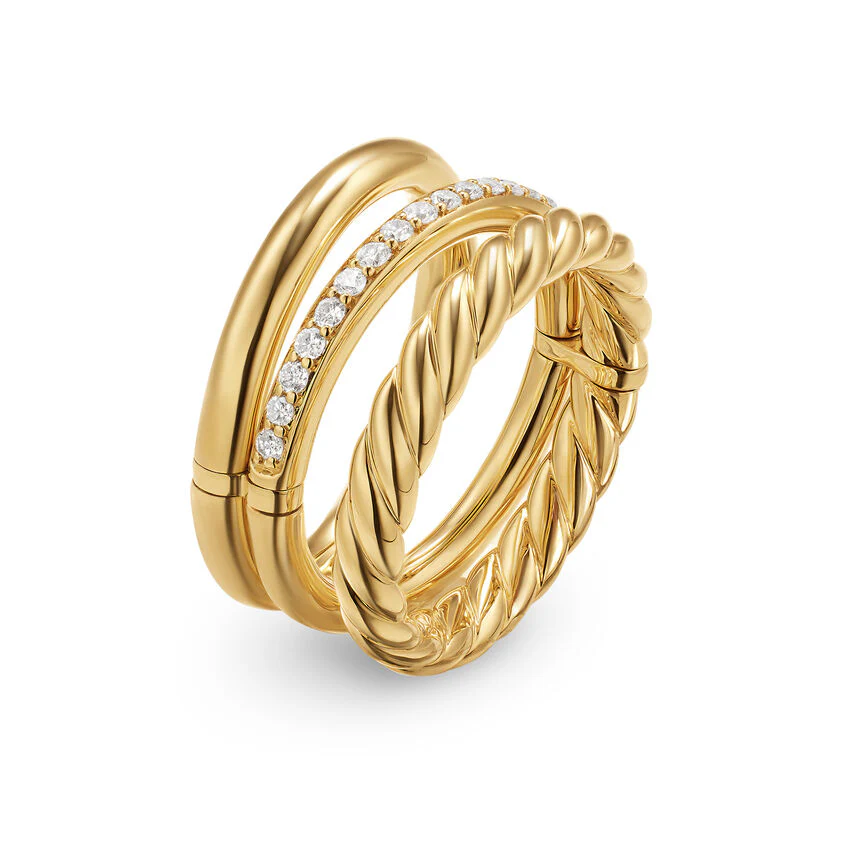 DY Mercer Three Row Ring in 18K Yellow Gold with Diamonds, 8.9mm, Size 6 - Image 2