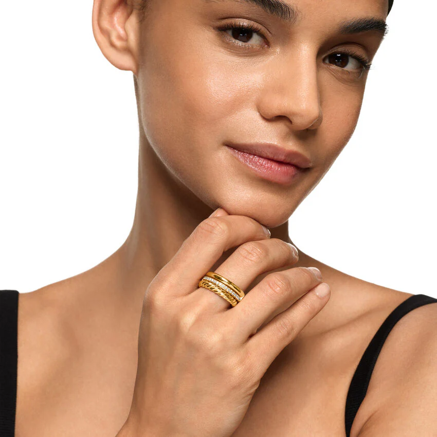 DY Mercer Three Row Ring in 18K Yellow Gold with Diamonds, 8.9mm, Size 6 - Image 3