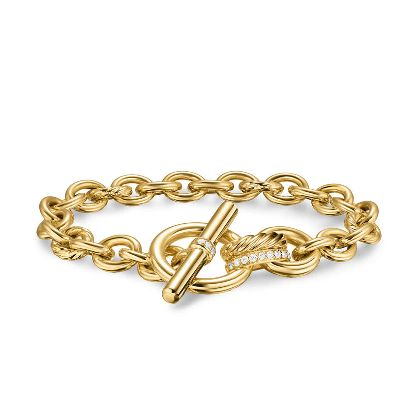 DY Mercer Toggle Chain Bracelet in 18K Yellow Gold with Diamonds, 8mm, Size Medium