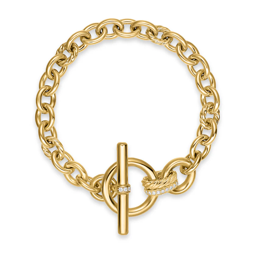 DY Mercer Toggle Chain Bracelet in 18K Yellow Gold with Diamonds, 8mm, Size Medium - Image 2