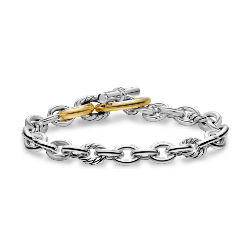 DY Mercer Toggle Chain Bracelet in Sterling Silver with 18K Yellow Gold and Diamonds, 8mm, Size Medium - Image 2