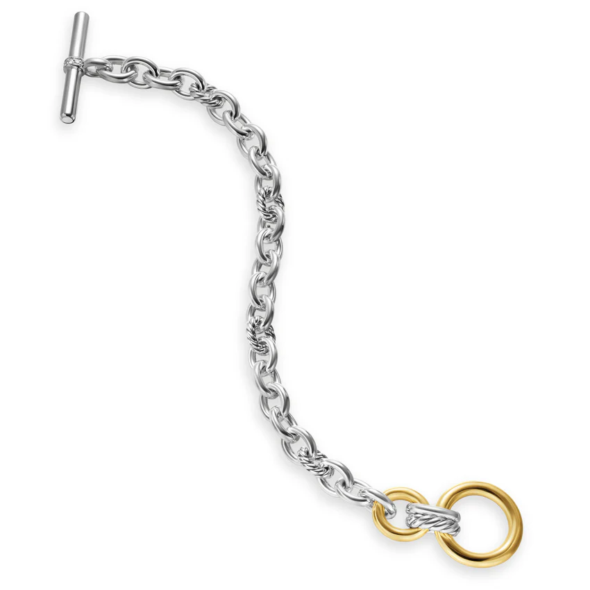 DY Mercer Toggle Chain Bracelet in Sterling Silver with 18K Yellow Gold and Diamonds, 8mm, Size Medium - Image 3