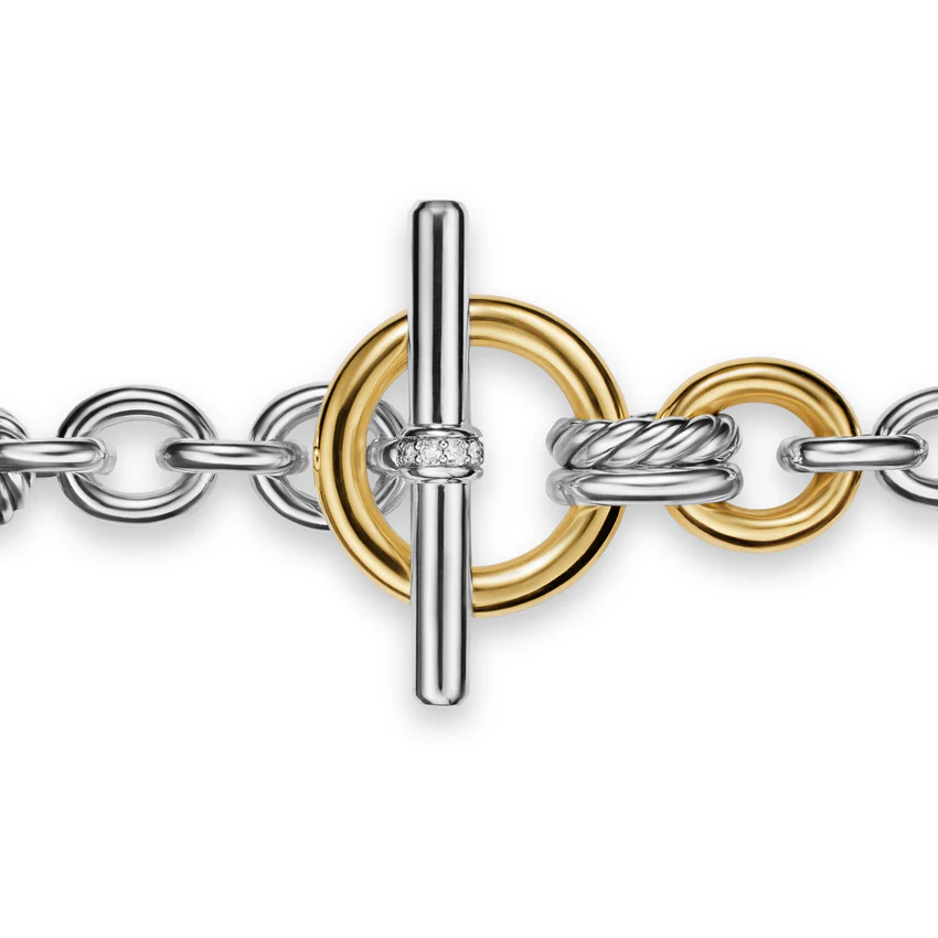 DY Mercer Toggle Chain Bracelet in Sterling Silver with 18K Yellow Gold and Diamonds, 8mm, Size Medium - Image 4