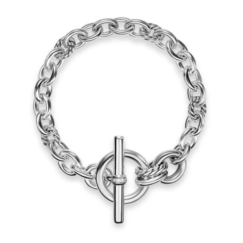 DY Mercer Toggle Chain Bracelet in Sterling Silver with Diamonds, 8mm, Size Medium - Image 2