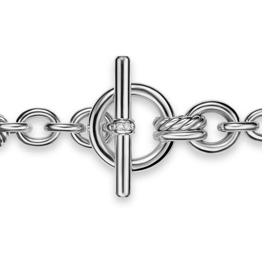 DY Mercer Toggle Chain Bracelet in Sterling Silver with Diamonds, 8mm, Size Medium - Image 3