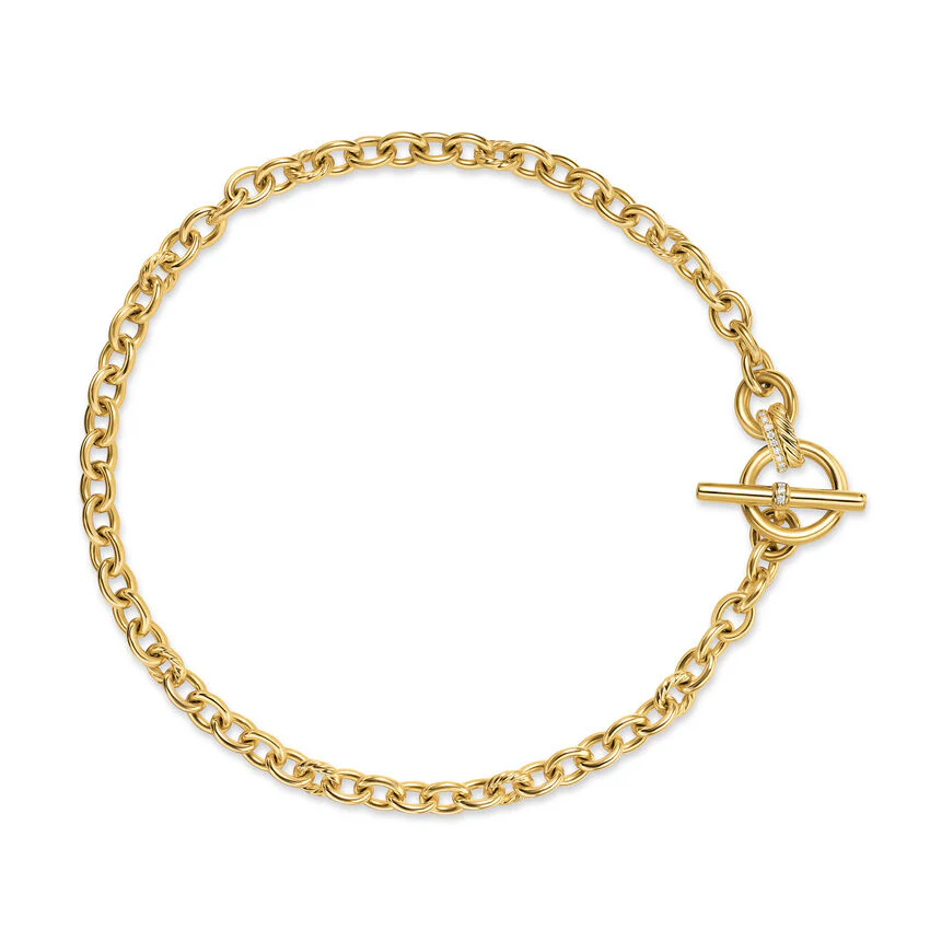 DY Mercer Toggle Chain Necklace in 18K Yellow Gold with Diamonds, 8mm, 18"
