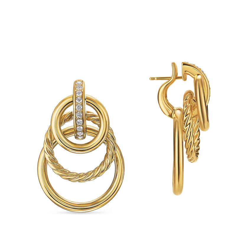 DY Mercer Triple Ring Drop Earrings in 18K Yellow Gold with Diamonds, 35.6mm - Image 2