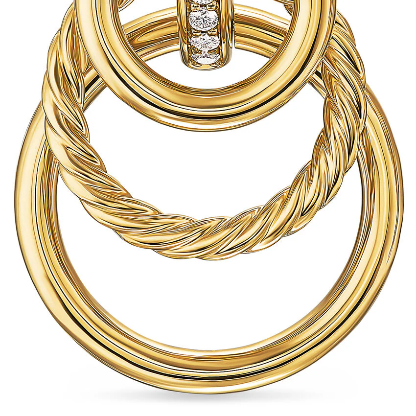 DY Mercer Triple Ring Drop Earrings in 18K Yellow Gold with Diamonds, 35.6mm - Image 3