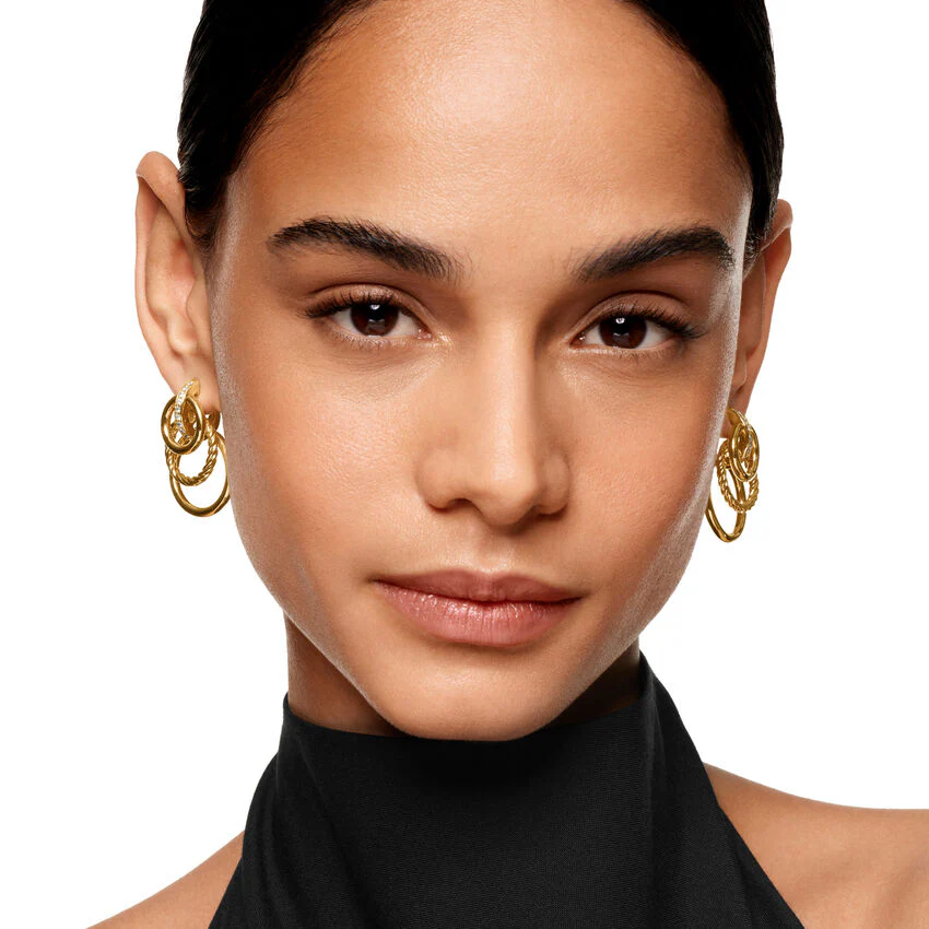 DY Mercer Triple Ring Drop Earrings in 18K Yellow Gold with Diamonds, 35.6mm - Image 4