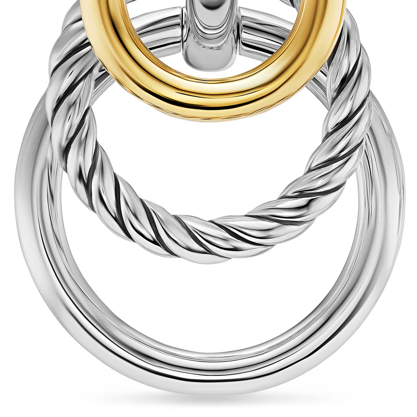 DY Mercer Triple Ring Drop Earrings in Sterling Silver with 18K Yellow Gold, 35.6mm - Image 3