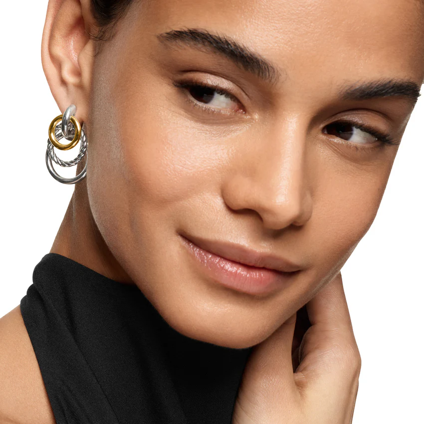 DY Mercer Triple Ring Drop Earrings in Sterling Silver with 18K Yellow Gold, 35.6mm - Image 4