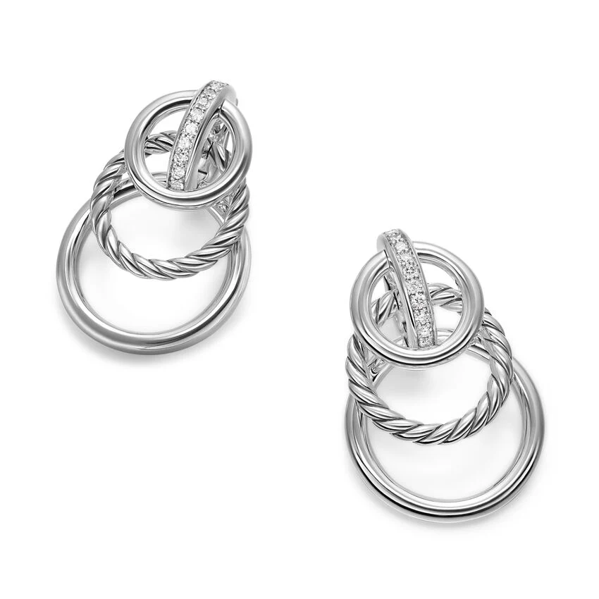 DY Mercer Triple Ring Drop Earrings in Sterling Silver with Diamonds, 35.6mm - Image 2