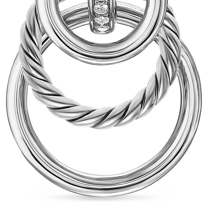 DY Mercer Triple Ring Drop Earrings in Sterling Silver with Diamonds, 35.6mm - Image 4