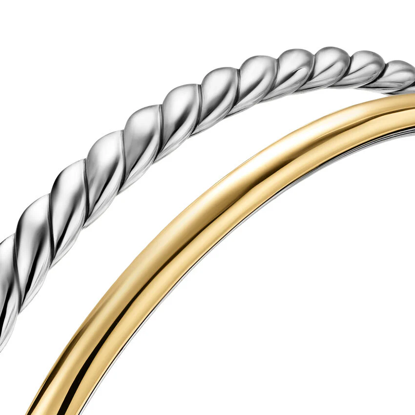 DY Mercer Two Row Cuff Bracelet in Sterling Silver with 18K Yellow Gold, 8mm, Size Medium - Image 3