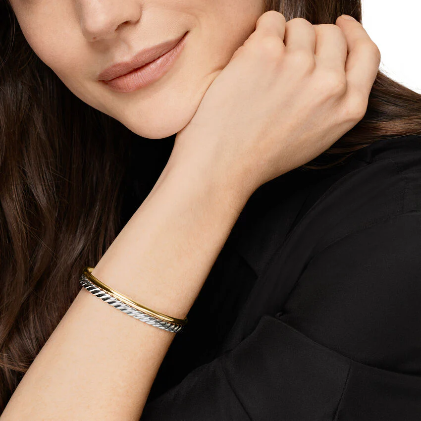 DY Mercer Two Row Cuff Bracelet in Sterling Silver with 18K Yellow Gold, 8mm, Size Medium - Image 4