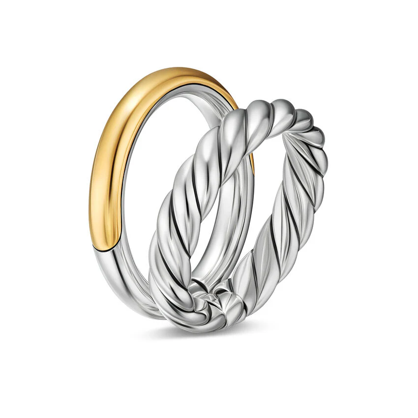 DY Mercer Two Row Ring in Sterling Silver with 18K Yellow Gold, 8mm, Size 6 - Image 2