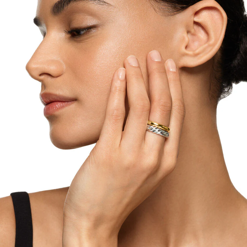 DY Mercer Two Row Ring in Sterling Silver with 18K Yellow Gold, 8mm, Size 6 - Image 4