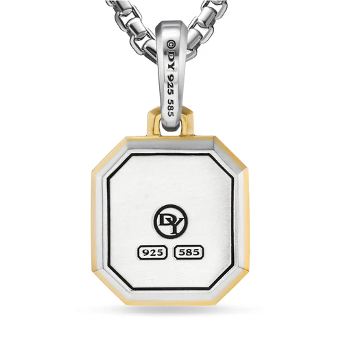 E Initial Amulet in Sterling Silver with 14K Yellow Gold, 17mm - Image 5