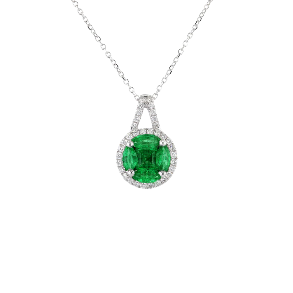 Sabel Collection Emerald Cluster and Diamond Halo Pendant