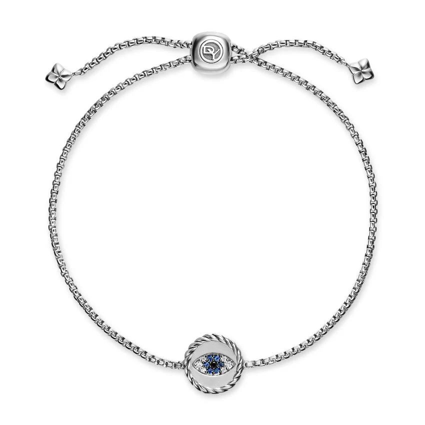 Evil Eye Bracelet in Sterling Silver with Light Blue Sapphires, Black Diamonds and Diamonds, 11mm - Image 2