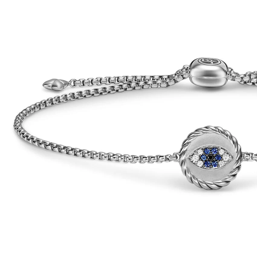 Evil Eye Bracelet in Sterling Silver with Light Blue Sapphires, Black Diamonds and Diamonds, 11mm - Image 3