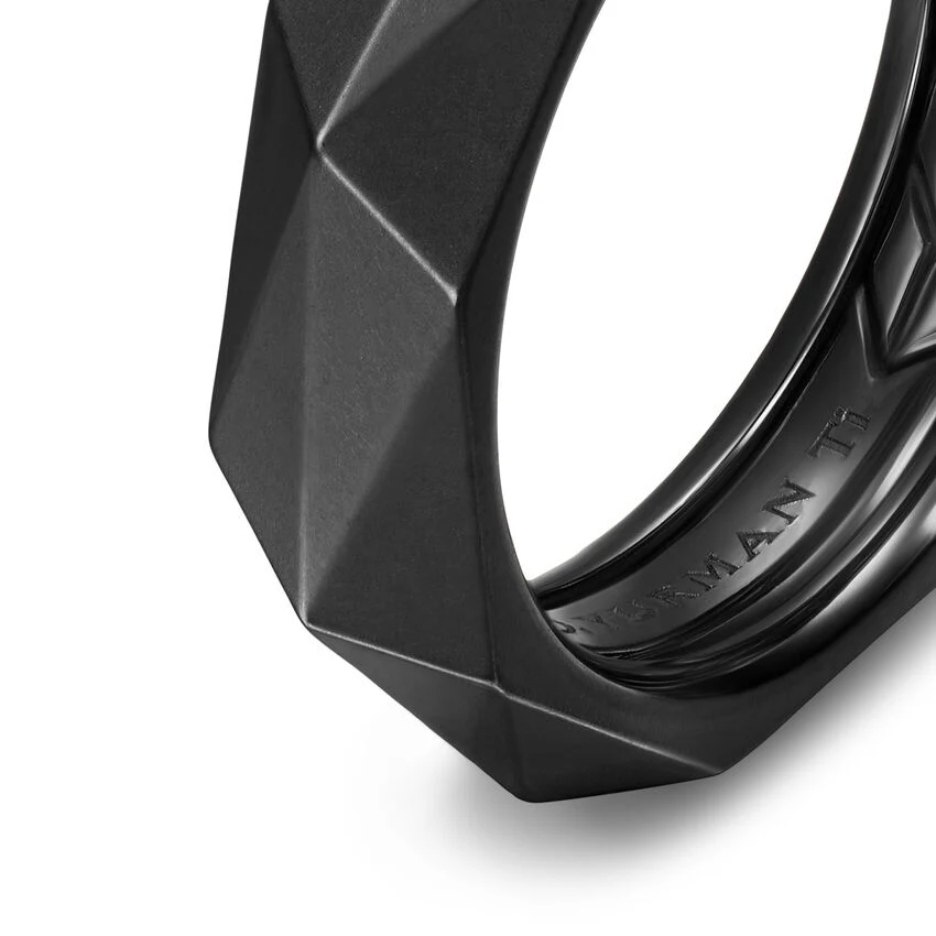 Faceted Band Ring in Black Titanium, 6.2mm, Size 10 - Image 2