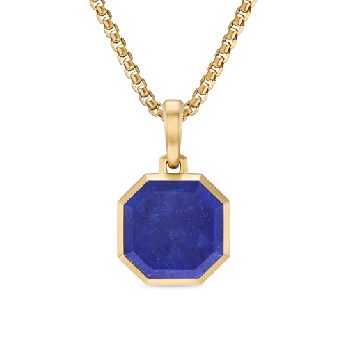 Faceted Stone Amulet in 18K Yellow Gold with Lapis, 16mm