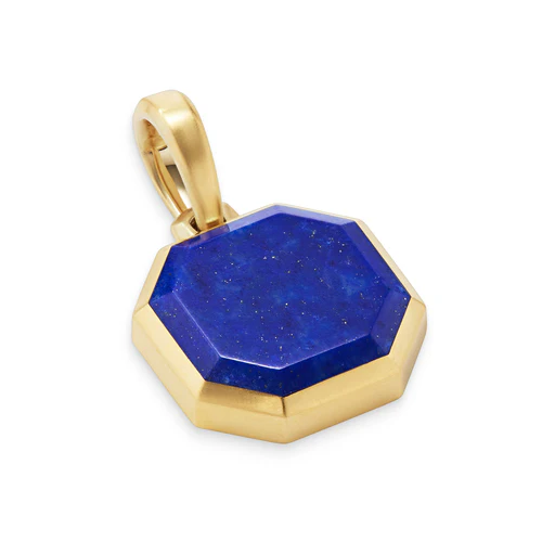 Faceted Stone Amulet in 18K Yellow Gold with Lapis, 16mm - Image 2