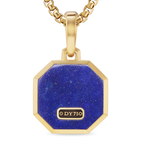 Faceted Stone Amulet in 18K Yellow Gold with Lapis, 16mm - Image 5