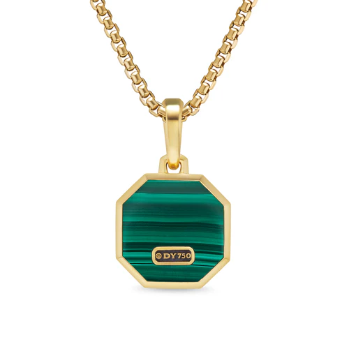 Faceted Stone Amulet in 18K Yellow Gold with Malachite, 16mm - Image 3