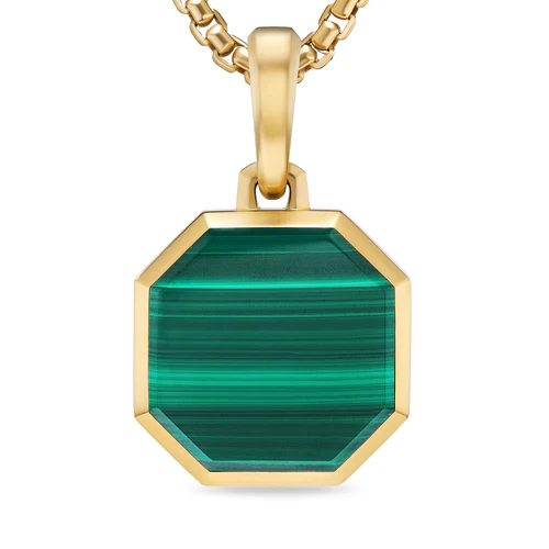 Faceted Stone Amulet in 18K Yellow Gold with Malachite, 16mm - Image 4