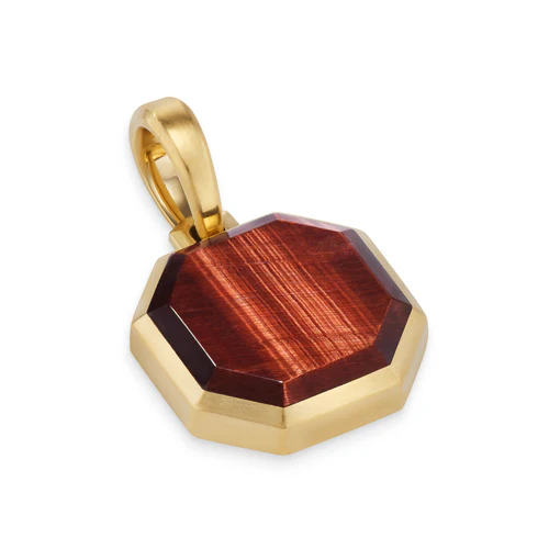 Faceted Stone Amulet in 18K Yellow Gold with Red Tiger's Eye, 16mm - Image 2